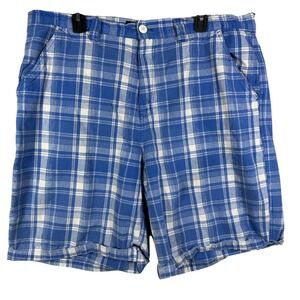 Southpole Plaid Shorts Men's 42 Blue White Casual Flat Front‎ 9" Inseam